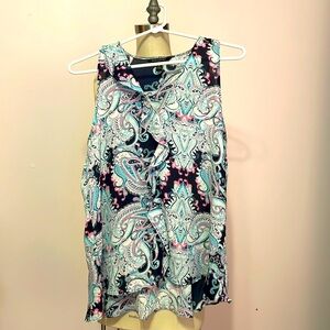 Women’s Blouse Multi-Colored Sleeveless Ruffle Front Sz Medium Banana Republic